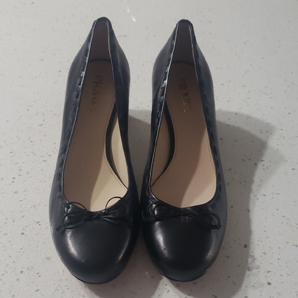 Prada Shoes - Prada Black Leather Flats with Bow Detail